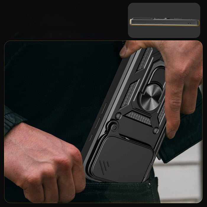 Hybrid Armor Camshield Case for iPhone 17 Pro Max with Stand and Camera Cover - Black