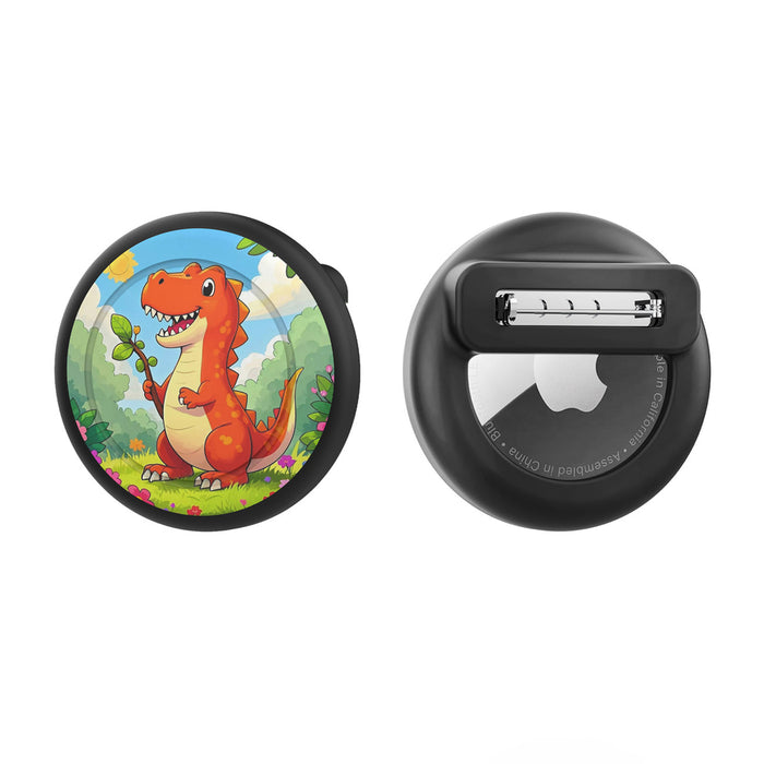 AirTag badge case - black with dinosaur print