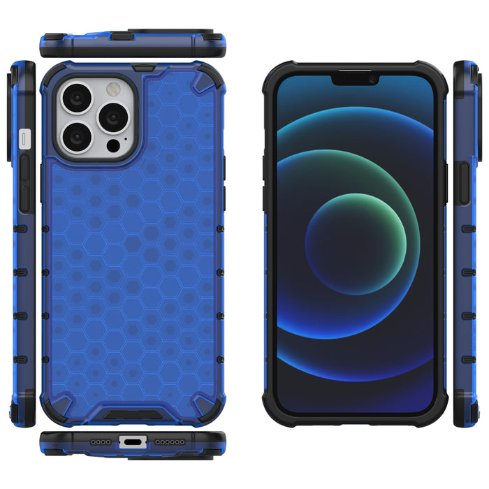 Honeycomb Case armor cover with TPU Bumper for iPhone 13 Pro Max blue