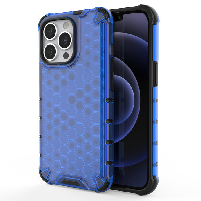 Honeycomb Case armor cover with TPU Bumper for iPhone 13 Pro blue
