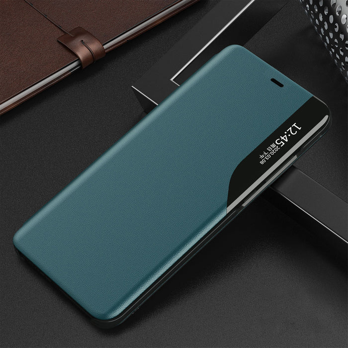Eco Leather View Case elegant bookcase type case with kickstand for iPhone 13 Pro green