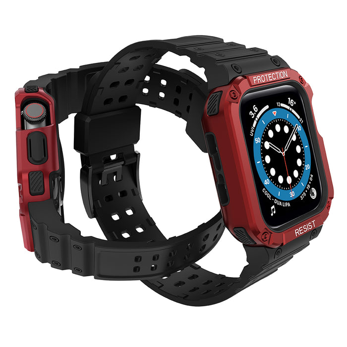 Protect Strap Band for Apple Watch 42/44/45mm Armored Case Strap - Black, Red
