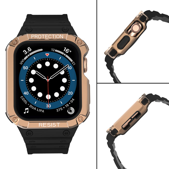 Protect Strap Band for Apple Watch 42/44/45mm Armored Case Strap - Black, Rose Gold