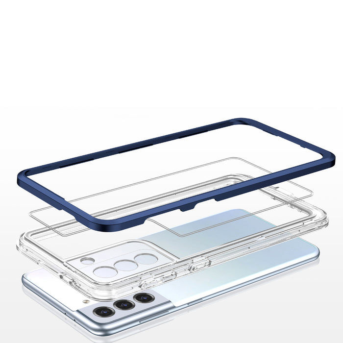 Clear 3in1 Case for Samsung Galaxy S21 + 5G (S21 Plus 5G) Frame Gel Cover Blue