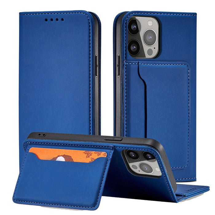 Magnet Card Case for iPhone 13 Pro cover card wallet card stand blue
