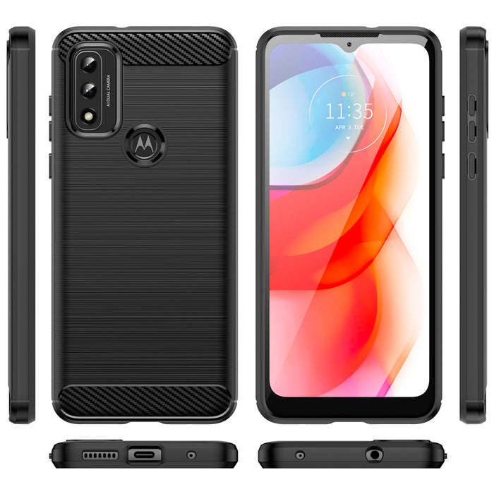 Carbon Case Flexible Cover Sleeve Motorola Moto G Play 2022 black