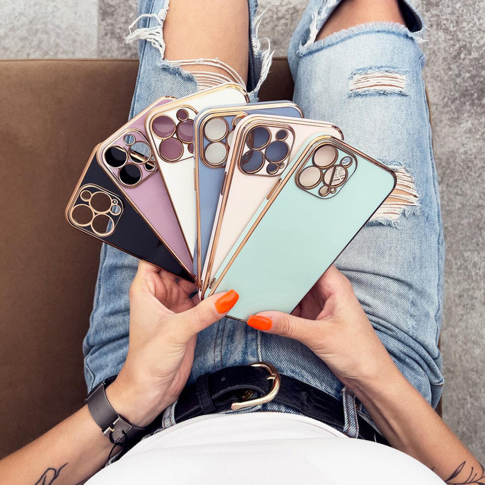 Lighting Color Case for Samsung Galaxy A12 5G gold frame gel cover blue