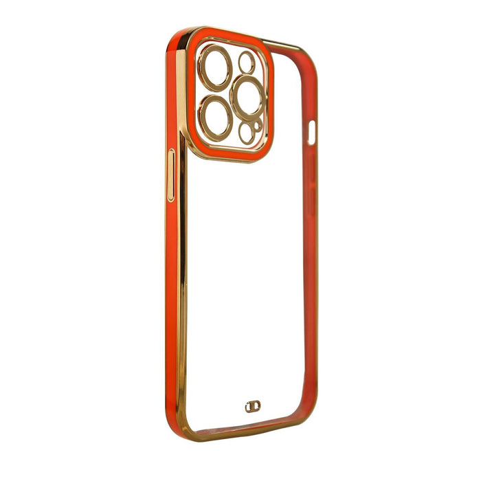 Fashion Case for iPhone 13 Pro Gold Frame Gel Cover Red