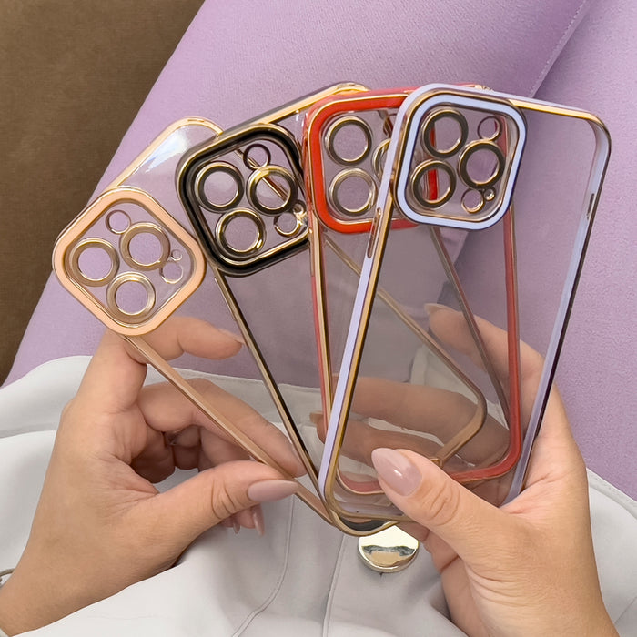 Fashion Case for iPhone 13 Pro Gold Frame Gel Cover Red