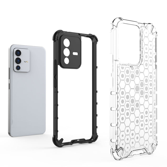 Honeycomb case armored cover with a gel frame for Vivo V23 5G transparent