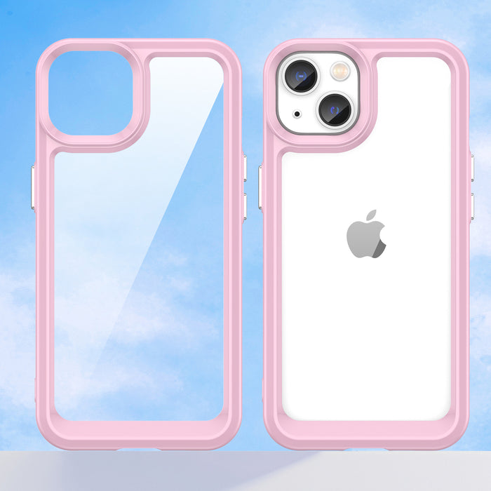 Outer Space Case iPhone 14 Plus hard cover with a gel frame pink