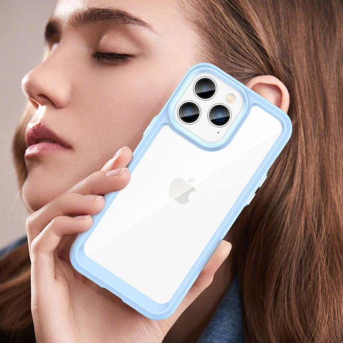 Outer Space Case iPhone 14 Pro Max hard case with a gel frame blue