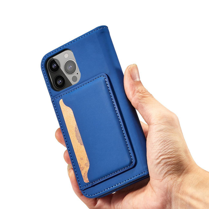 Magnet Card Case case for iPhone 14 Pro Max flip cover wallet stand blue