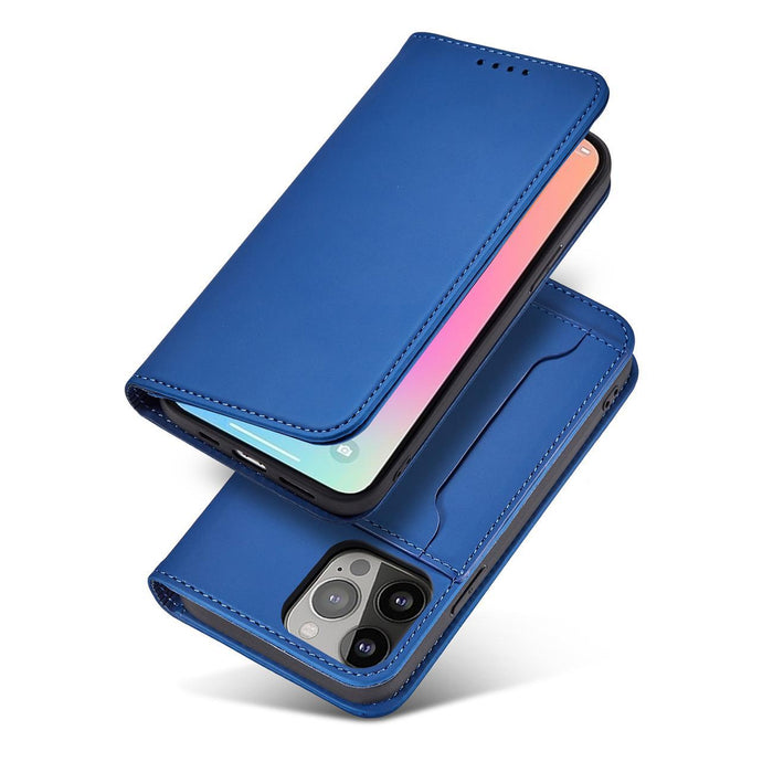 Magnet Card Case case for iPhone 14 Pro Max flip cover wallet stand blue
