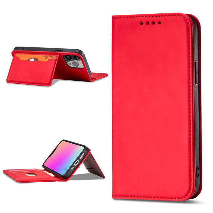 Magnet Card Case case for iPhone 14 Pro Max flip cover wallet stand red
