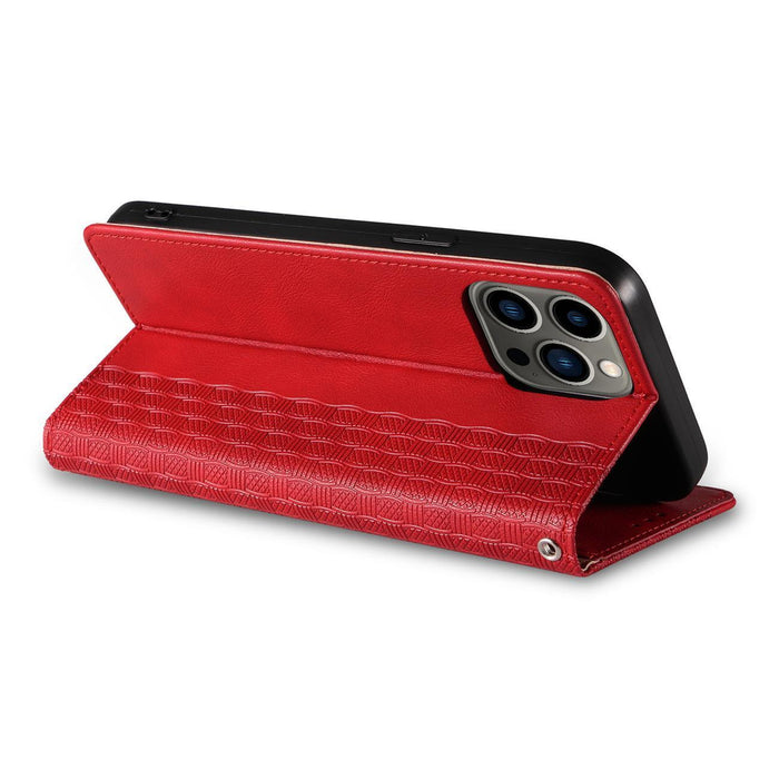 Magnet Strap Case iPhone 14 Plus Case with Flip Wallet Mini Lanyard Stand Red