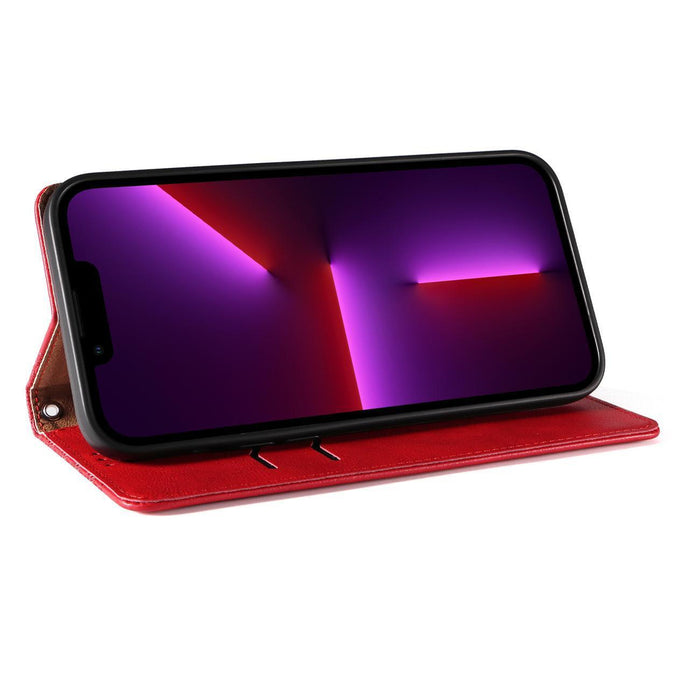 Magnet Strap Case iPhone 14 Plus Case with Flip Wallet Mini Lanyard Stand Red