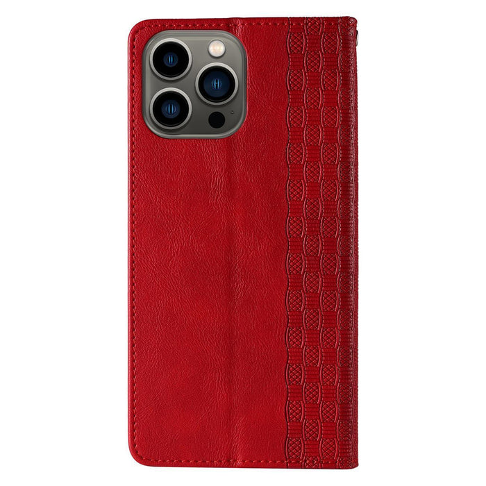 Magnet Strap Case iPhone 14 Plus Case with Flip Wallet Mini Lanyard Stand Red