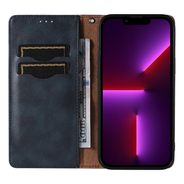 Magnet Strap Case iPhone 14 Pro Flip Wallet Mini Lanyard Stand Blue