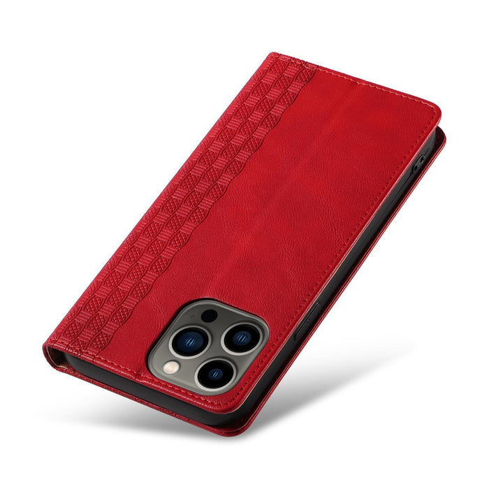 Magnet Strap Case iPhone 14 Pro Case with Flip Wallet Mini Lanyard Stand Red