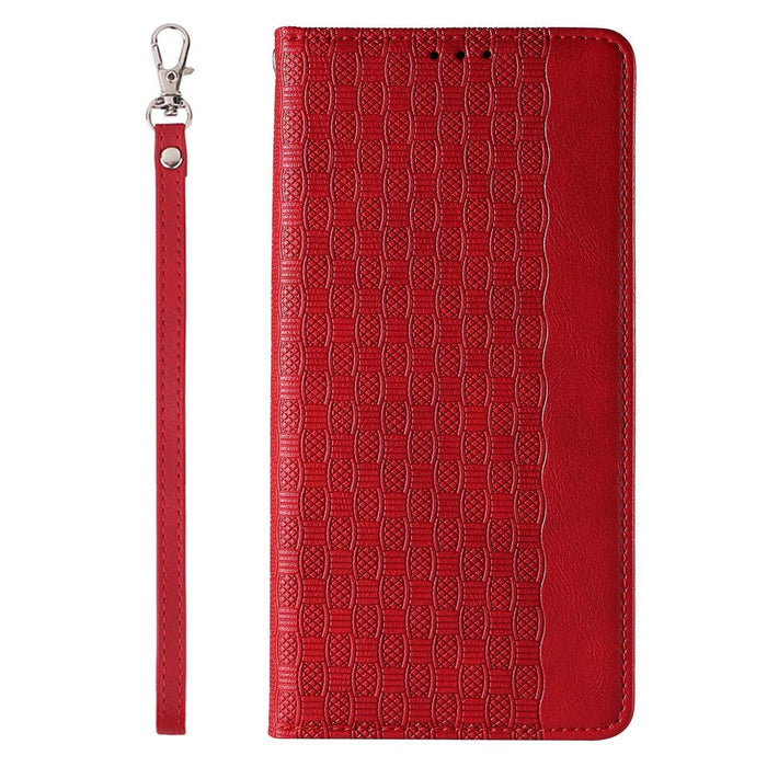 Magnet Strap Case Case for iPhone 14 Pro Max Flip Wallet Mini Lanyard Stand Red