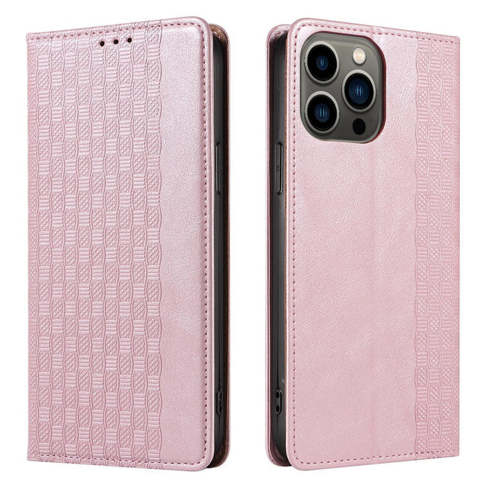 Magnet Strap Case Case For iPhone 14 Pro Max Flip Wallet Mini Lanyard Stand Pink