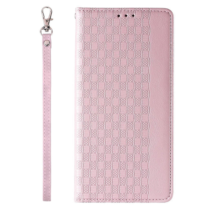 Magnet Strap Case Case For iPhone 14 Pro Max Flip Wallet Mini Lanyard Stand Pink