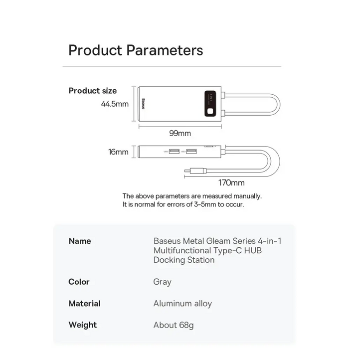 Hub 4in1 Baseus Metal Gleam Series USB-C to 3x USB 3.0 + Ethernet RJ45 - Hubs<<<IT Accessories<<<InnproXML&&&Huby