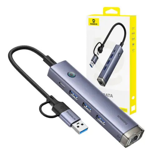 Hub 4in1 Baseus UltraJoy USB-A&USB-C to 3xUSB3.0 + USB-C + RJ45 (grey) - Hubs<<<IT Accessories<<<InnproXML