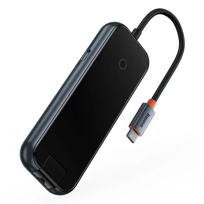 Hub 5in1 Baseus AcmeJoy series USB-C to 2xUSB 3.0 + USB 2.0 + USB-C PD + RJ45 (dark grey) - Hubs<<<IT