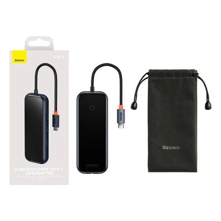 Hub 5in1 Baseus AcmeJoy series USB-C to 2xUSB 3.0 + USB 2.0 + USB-C PD + RJ45 (dark grey) - Hubs<<<IT
