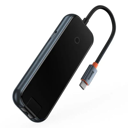 Hub 5in1 Baseus AcmeJoy series USB-C to 2xUSB 3.0 + USB 2.0 + USB-C PD + RJ45 (dark grey) - Hubs<<<IT