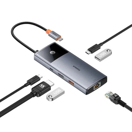 Hub 6in1 Baseus Metal Gleam 2 Series USB-C to 2xUSB 3.0 +USB-C + HDMI + USB-C PD + Ethernet RJ45 - Hubs<<<IT