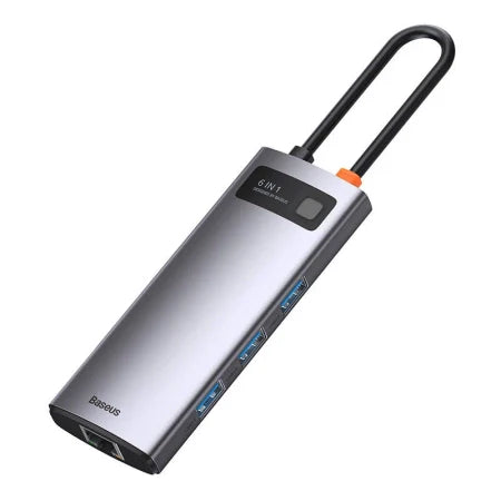 Hub 6in1 Baseus Metal Gleam Series USB-C to 3x USB 3.0 + HDMI + USB-C PD + Ethernet RJ45 - Hubs<<<IT