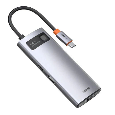 Hub 6in1 Baseus Metal Gleam Series USB-C to 3x USB 3.0 + HDMI + USB-C PD + Ethernet RJ45 - Hubs<<<IT