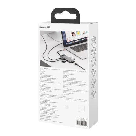 Hub 8in1 Baseus Metal Gleam Series USB-C to 3x USB 3.0 + HDMI + USB-C PD + Ethernet RJ45 + microSD/SD - Hubs<<<IT