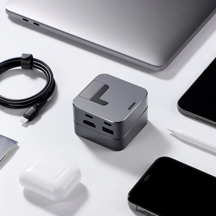 Hub Joyroom S-H121 USB-C stand - USB-A 3.0 / RJ45 / HDMI / USB-C / Thunderbolt for MacBook Pro - gray - USB