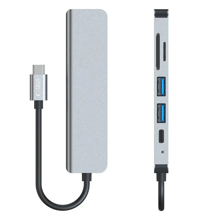 HUB Tech-Protect V4 6in1 USB-C - USB-A 3.0 / USB-A 2.0 / USB-C / HDMI / micro SD / TF / SD card reader - gray - USB
