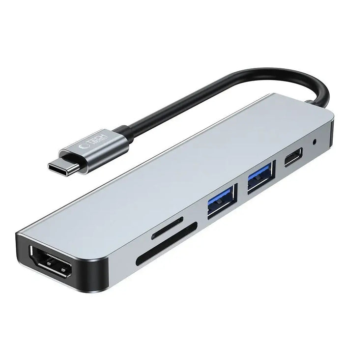 HUB Tech-Protect V4 6in1 USB-C - USB-A 3.0 / USB-A 2.0 / USB-C / HDMI / micro SD / TF / SD card reader - gray - USB