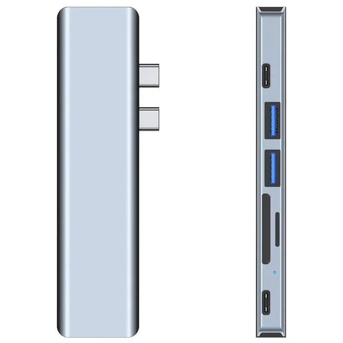 HUB Tech-Protect V5 7in1 2x USB-C - USB-A 3.0 / USB-A 2.0 / 2x USB-C / HDMI / micro SD / TF / SD card reader - gray