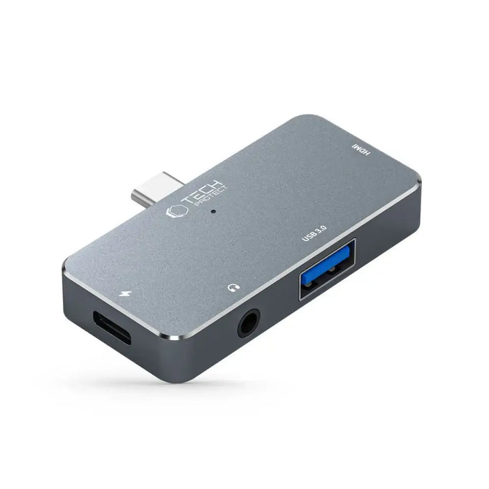HUB Tech-Protect V6 4in1 USB-C - USB-A 3.0 / USB-C PD100W / HDMI / mini jack 3.5mm - gray - USB hubs<<<HurtelXML