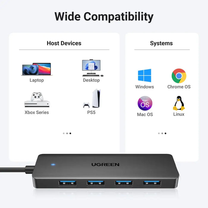 HUB Ugreen CM219 25851 with 4 USB-A 3.0 ports and USB-A 3.0 cable 15cm - black - USB hubs<<<HurtelXML