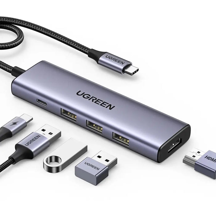 HUB Ugreen CM511 15597 5in1 USB-C - USB-C PD / HDMI / 3x USB-A 3.0 - gray - USB hubs<<<HurtelXML