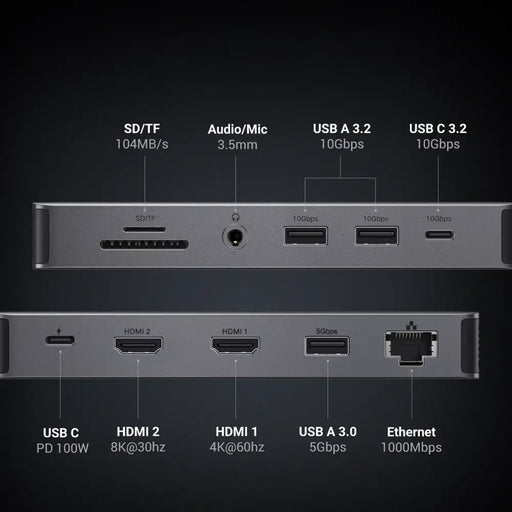 HUB Ugreen CM681 15978 13in1 USB-C - 2x USB-A 3.2 / 2x USB-A 3.0 / USB-C 3.2 / 2x HDMI / DisplayPort / RJ45 / SD and TF