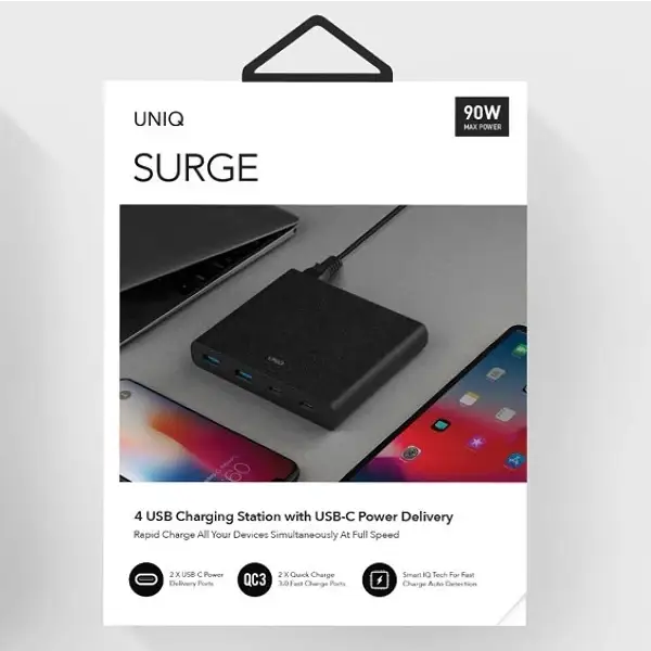 HUB Uniq Surge LITHOS Collective 90W 2xUSB-A QC 3.0 / 2xUSB-C PD 3.0 - black - USB hubs<<<HurtelXML