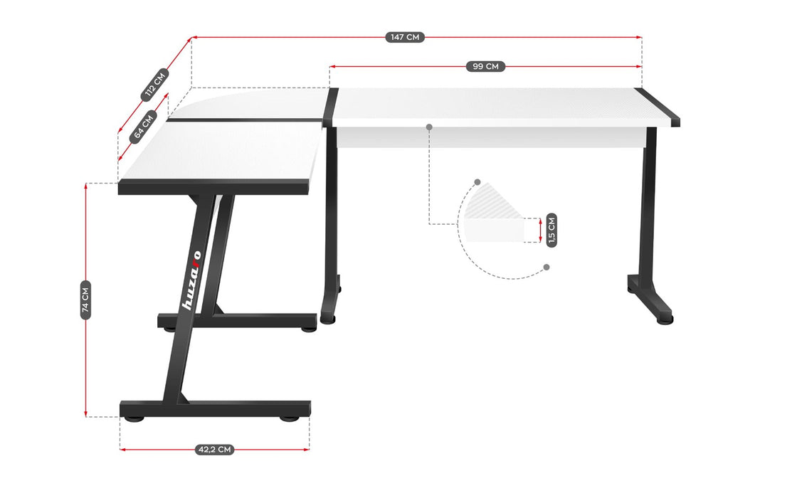 GAMING DESK HUZARO HERO 6.0 WHITE