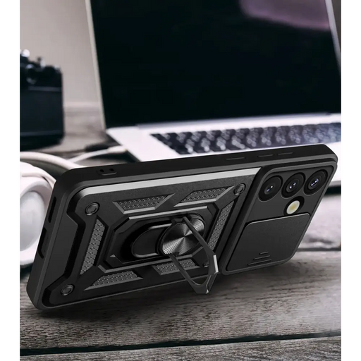 Hybrid Armor Camshield Armored Case with Stand and Camera Cover for Vivo V50 Lite 4G - Black - Cell phone cases