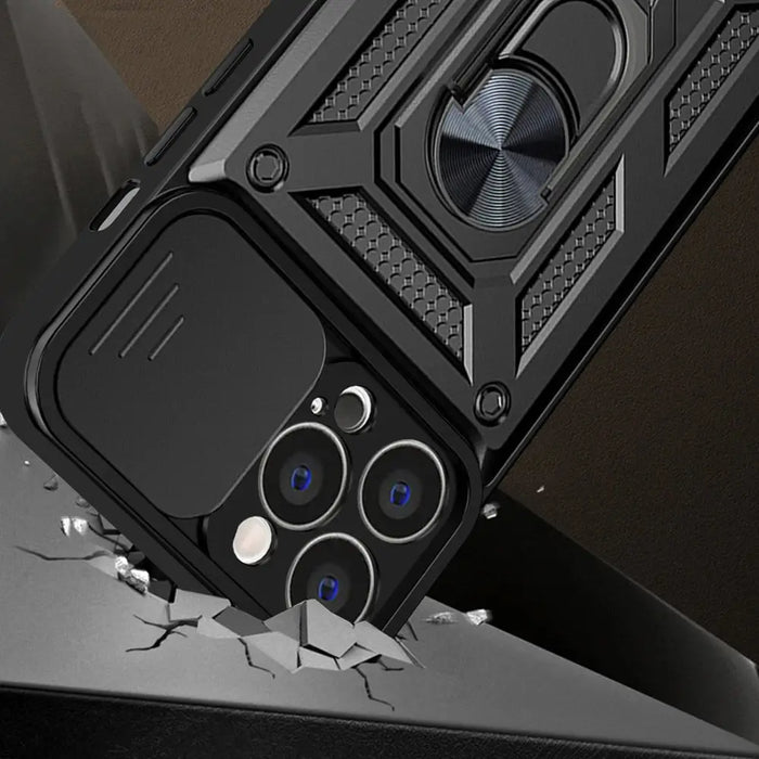 Hybrid Armor Camshield case for iPhone 14 Pro armored case with camera cover black - Cell phone cases