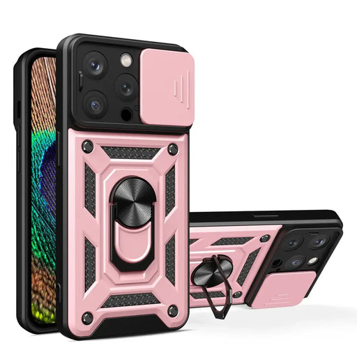 Hybrid Armor Camshield case for iPhone 14 Pro armored case with camera cover pink - Cell phone cases