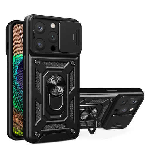 Hybrid Armor Camshield case for iPhone 14 Pro armored case with camera cover black - Cell phone cases